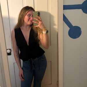 BNWT WAYF black Nadine deep v sleeveless top